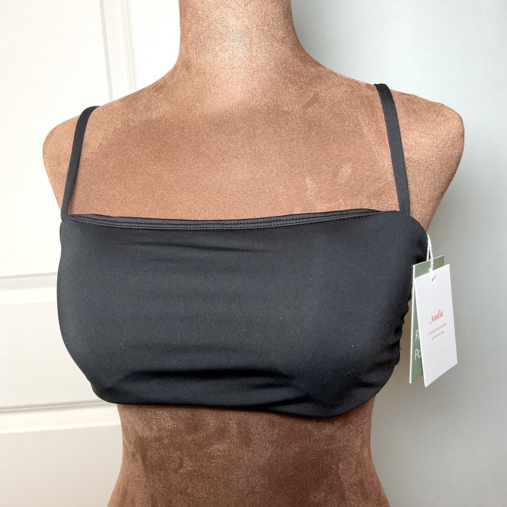Andie Swim Black Womens Bikini Top Size Medium Newport Square Neck Strap